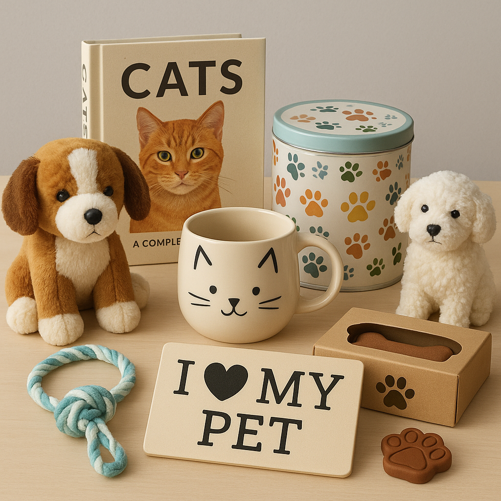 A selection of thoughtful pet-themed gifts for coworkers who love animals